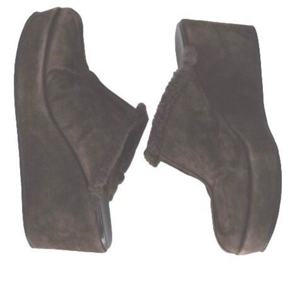 Cordani Brown Suede Sherpa Lined Mule Platform Wedge Heels - Picture 4 of 6